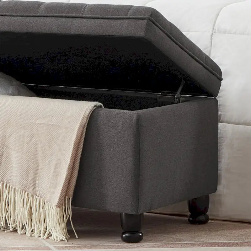 Upholstered Tufted Button Storage Bench with Spindle Wooden Legs - 45x18x18H