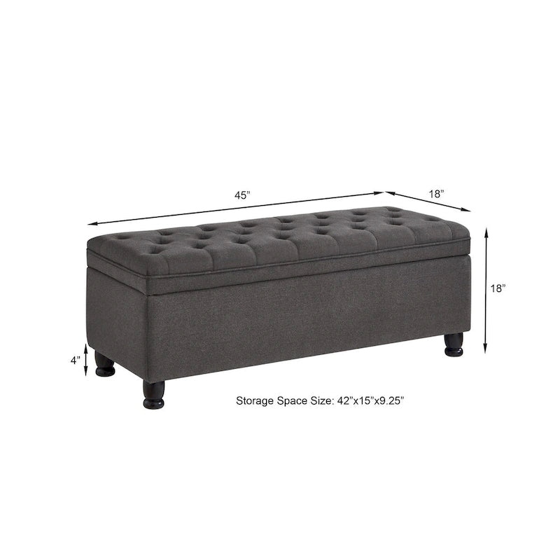 Upholstered Tufted Button Storage Bench with Spindle Wooden Legs - 45x18x18H