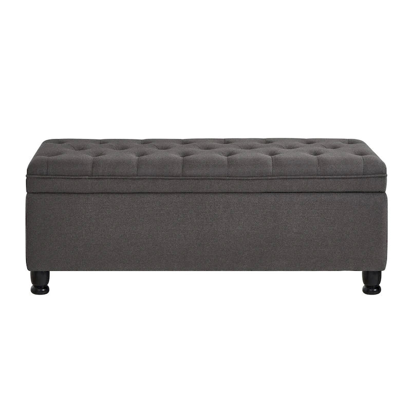 Upholstered Tufted Button Storage Bench with Spindle Wooden Legs - 45x18x18H
