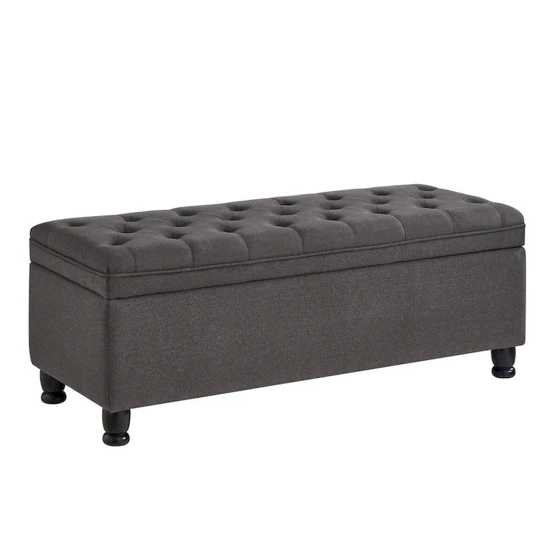 Upholstered Tufted Button Storage Bench with Spindle Wooden Legs - 45x18x18H