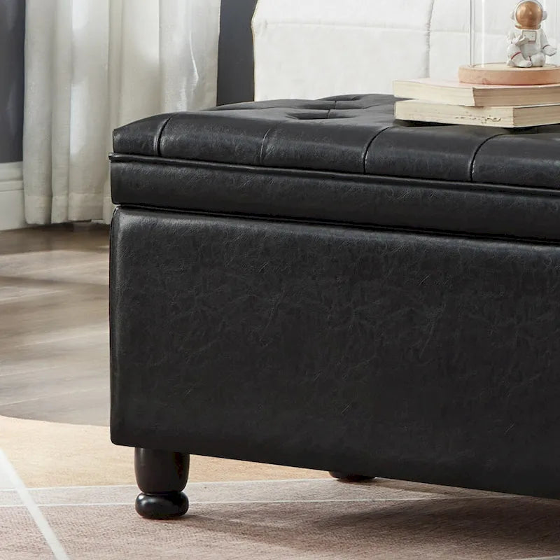 Upholstered Tufted Button Storage Bench with Spindle Wooden Legs - 45x18x18H