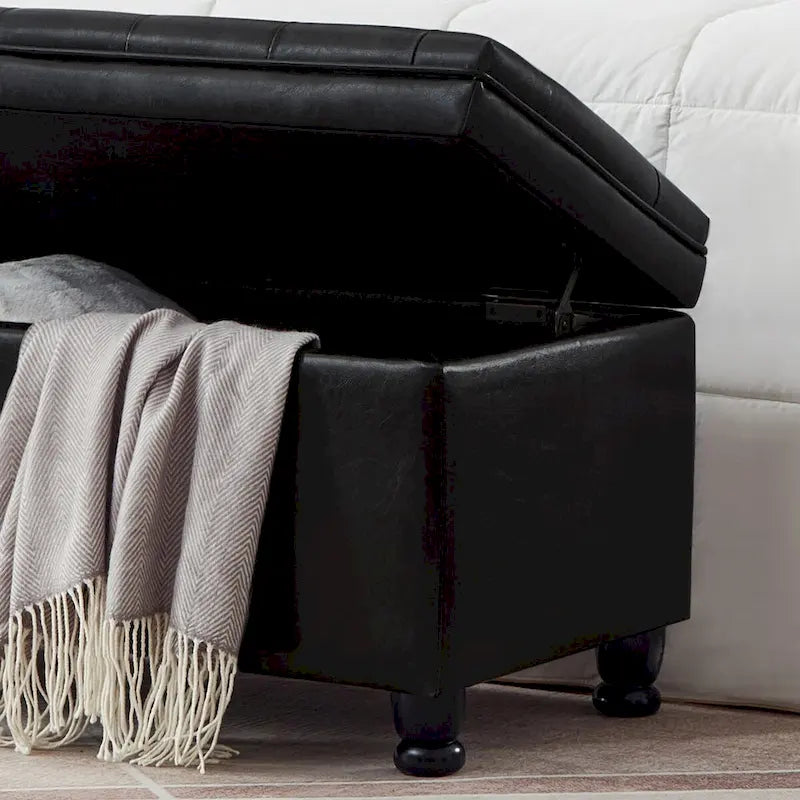 Upholstered Tufted Button Storage Bench with Spindle Wooden Legs - 45x18x18H