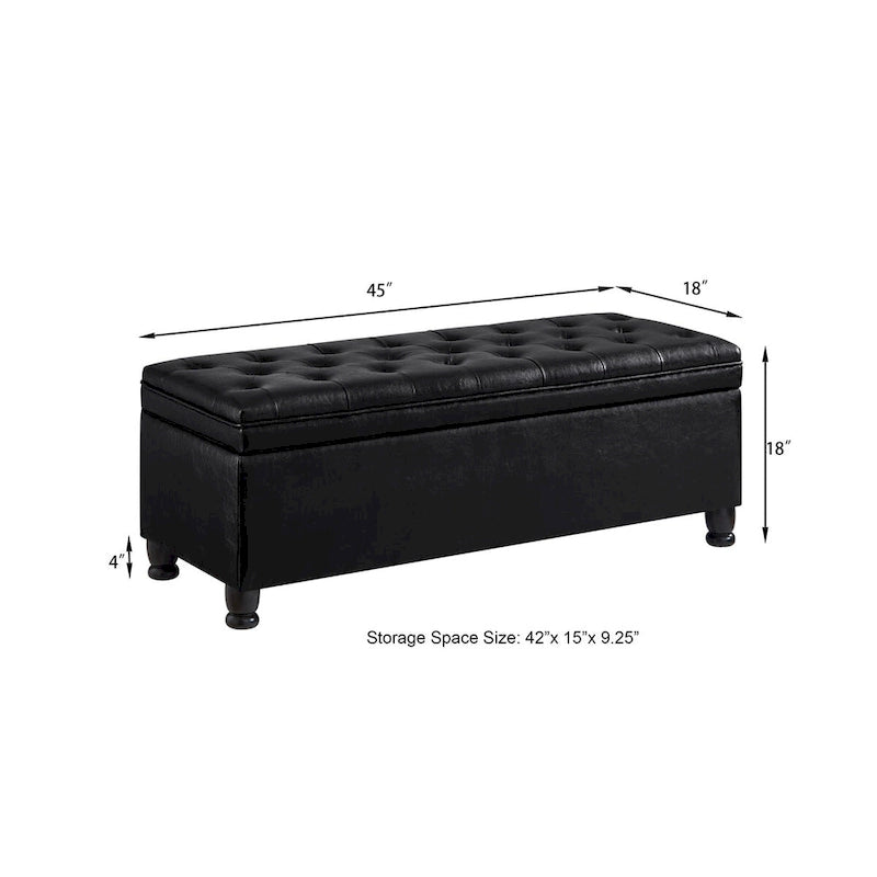 Upholstered Tufted Button Storage Bench with Spindle Wooden Legs - 45x18x18H