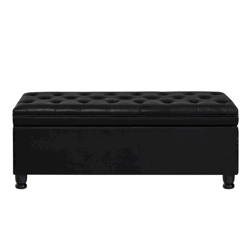 Upholstered Tufted Button Storage Bench with Spindle Wooden Legs - 45x18x18H