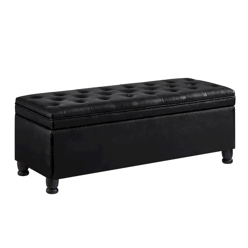 Upholstered Tufted Button Storage Bench with Spindle Wooden Legs - 45x18x18H