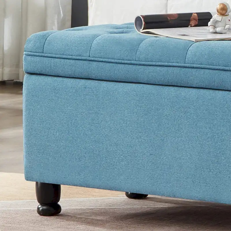 Upholstered Tufted Button Storage Bench with Spindle Wooden Legs - 45x18x18H