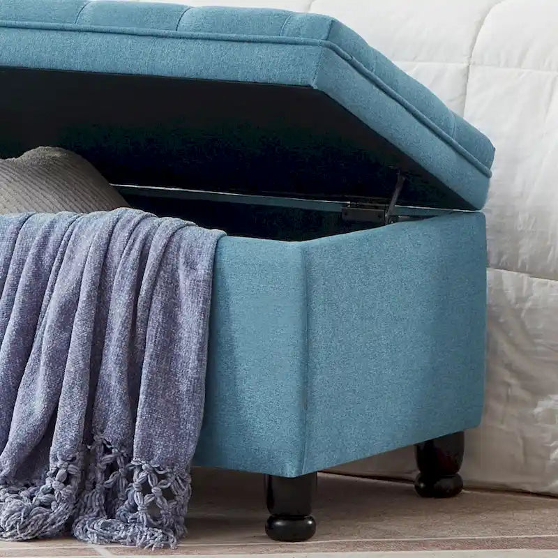 Upholstered Tufted Button Storage Bench with Spindle Wooden Legs - 45x18x18H