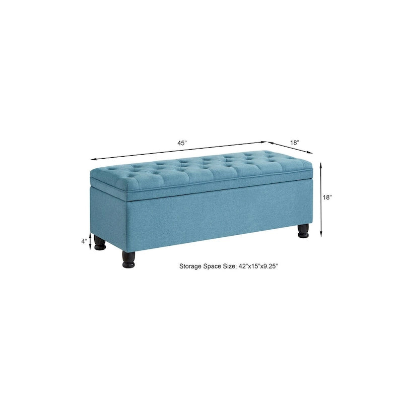Upholstered Tufted Button Storage Bench with Spindle Wooden Legs - 45x18x18H