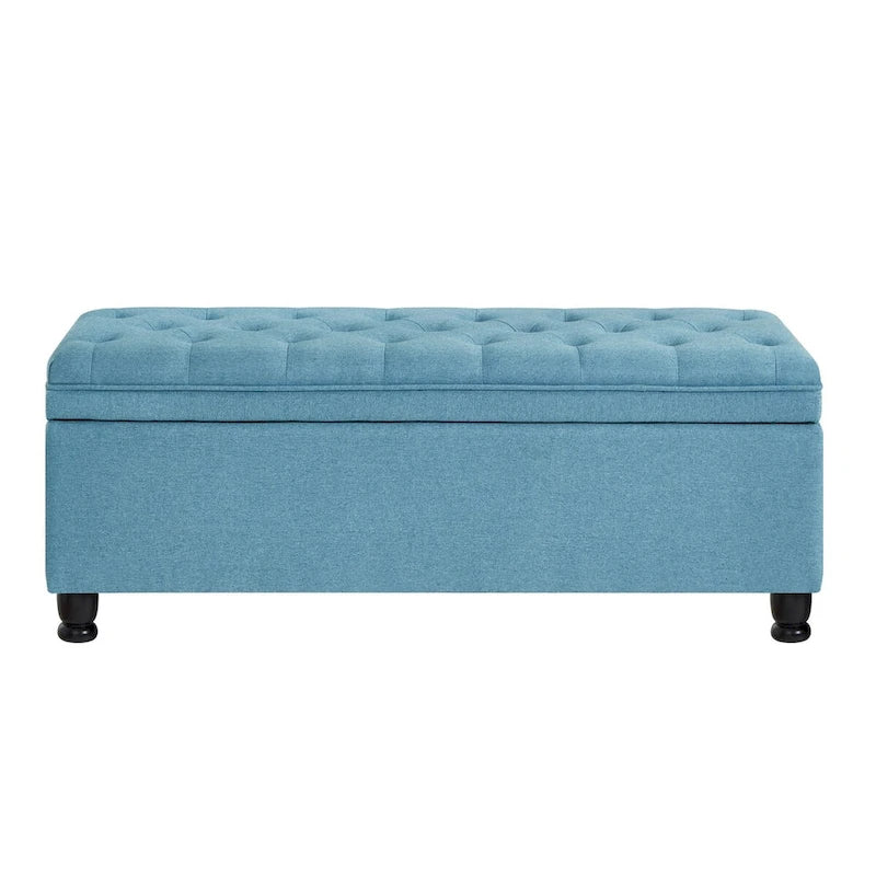 Upholstered Tufted Button Storage Bench with Spindle Wooden Legs - 45x18x18H
