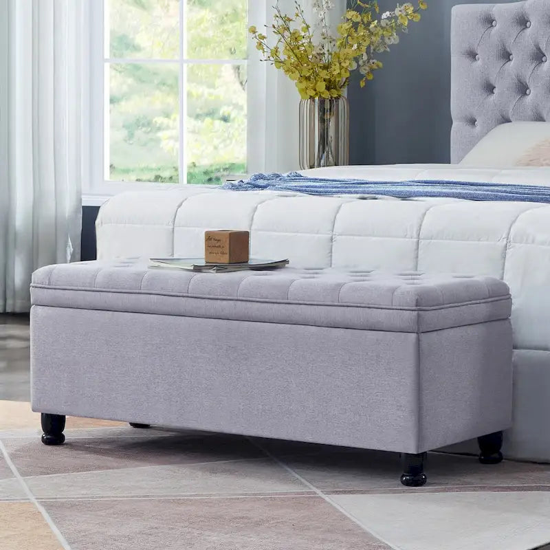Upholstered Tufted Button Storage Bench with Spindle Wooden Legs - 45x18x18H