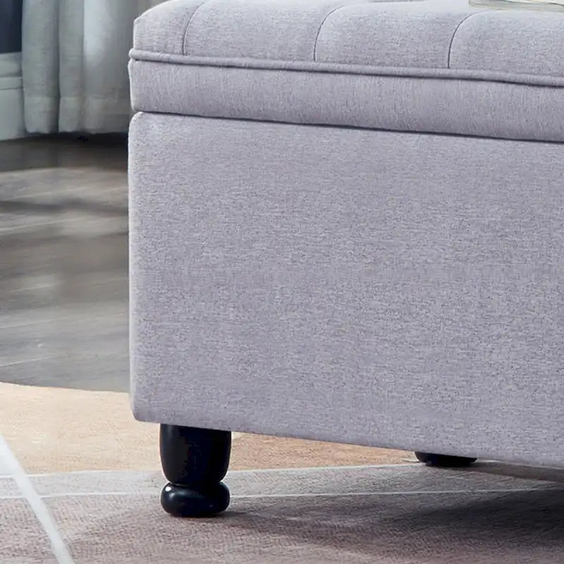 Upholstered Tufted Button Storage Bench with Spindle Wooden Legs - 45x18x18H