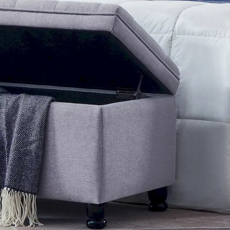 Upholstered Tufted Button Storage Bench with Spindle Wooden Legs - 45x18x18H