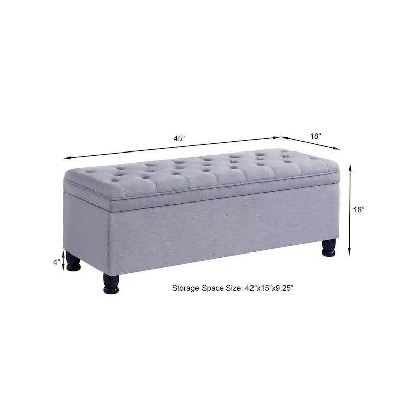 Upholstered Tufted Button Storage Bench with Spindle Wooden Legs - 45x18x18H