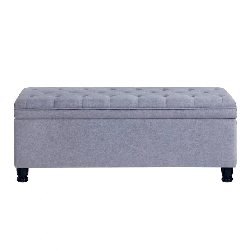 Upholstered Tufted Button Storage Bench with Spindle Wooden Legs - 45x18x18H