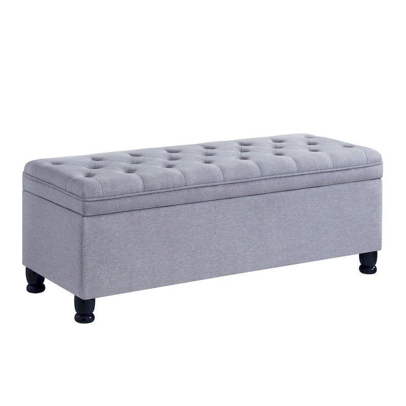 Upholstered Tufted Button Storage Bench with Spindle Wooden Legs - 45x18x18H