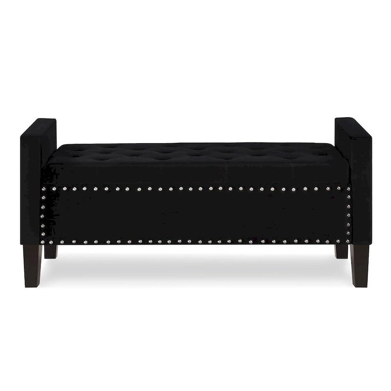 Upholstered Tufted Button Storage Bench with nails trim