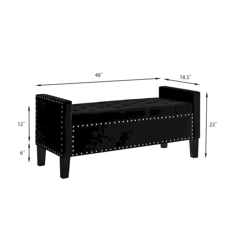 Upholstered Tufted Button Storage Bench with nails trim