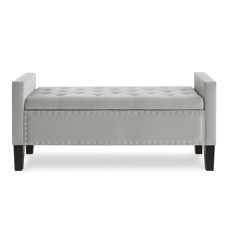 Upholstered Tufted Button Storage Bench with nails trim