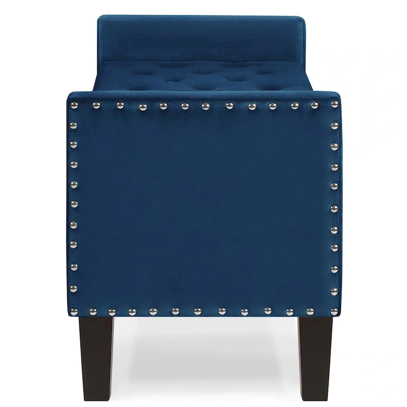 Upholstered Tufted Button Storage Bench with nails trim