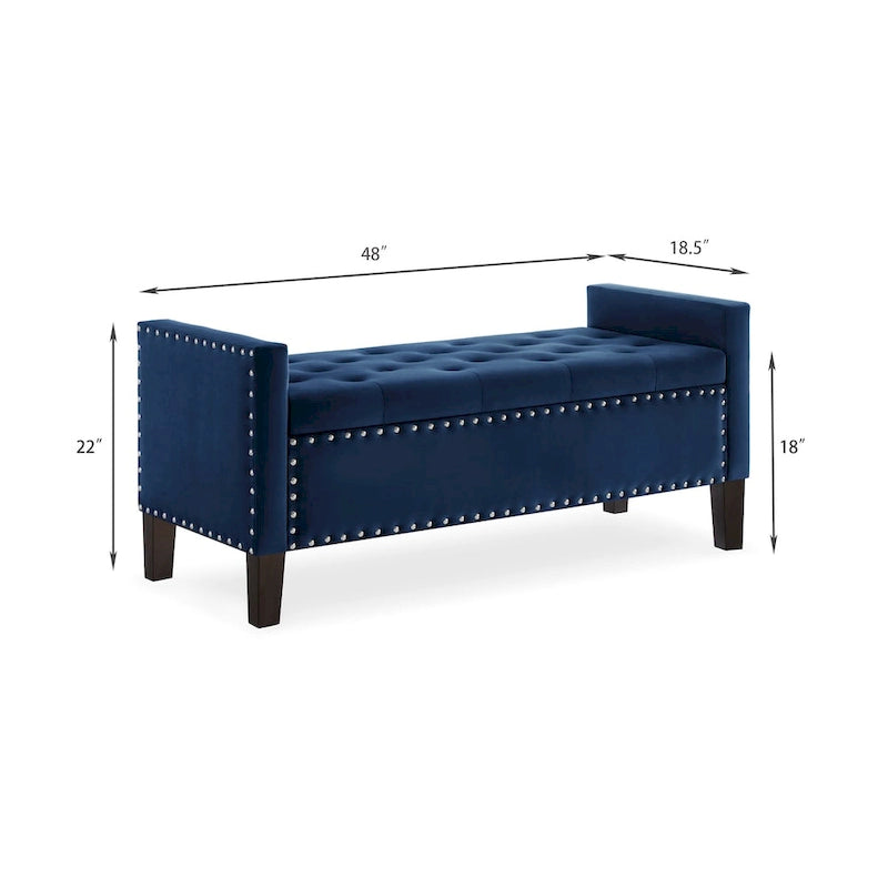 Upholstered Tufted Button Storage Bench with nails trim