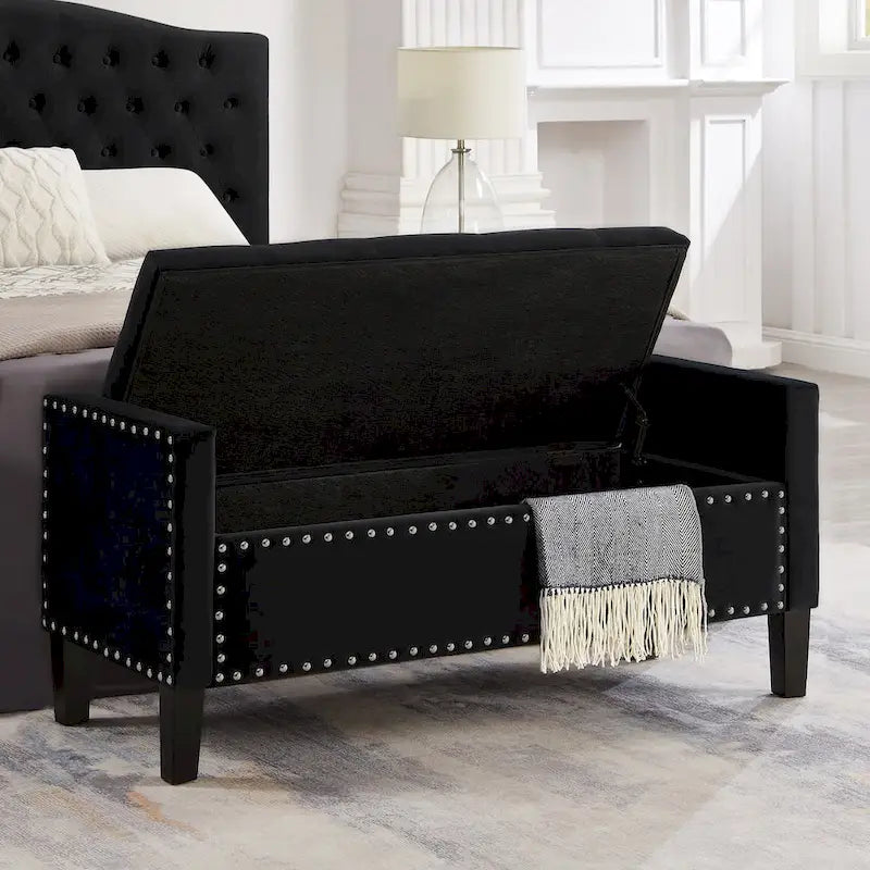 Upholstered Tufted Button Storage Bench with nails trim