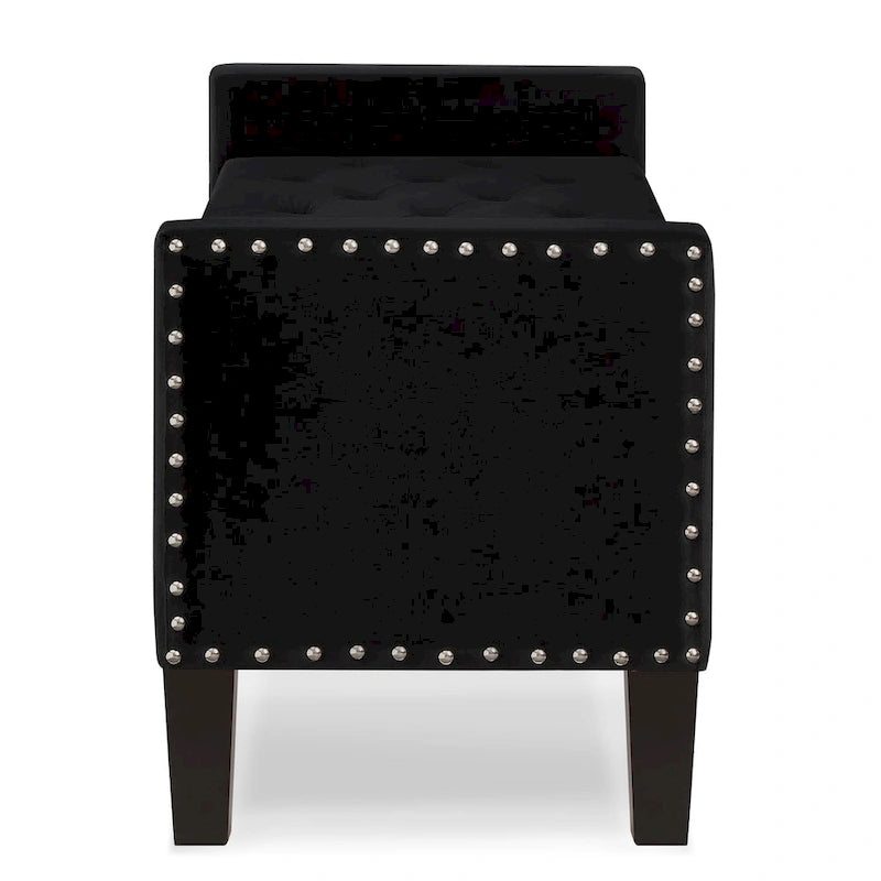Upholstered Tufted Button Storage Bench with nails trim