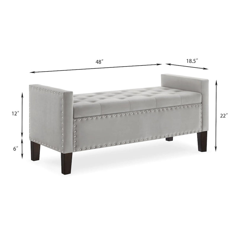 Upholstered Tufted Button Storage Bench with nails trim