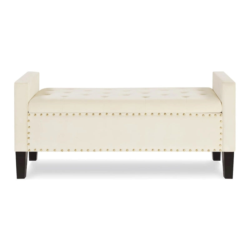 Upholstered Tufted Button Storage Bench with nails trim