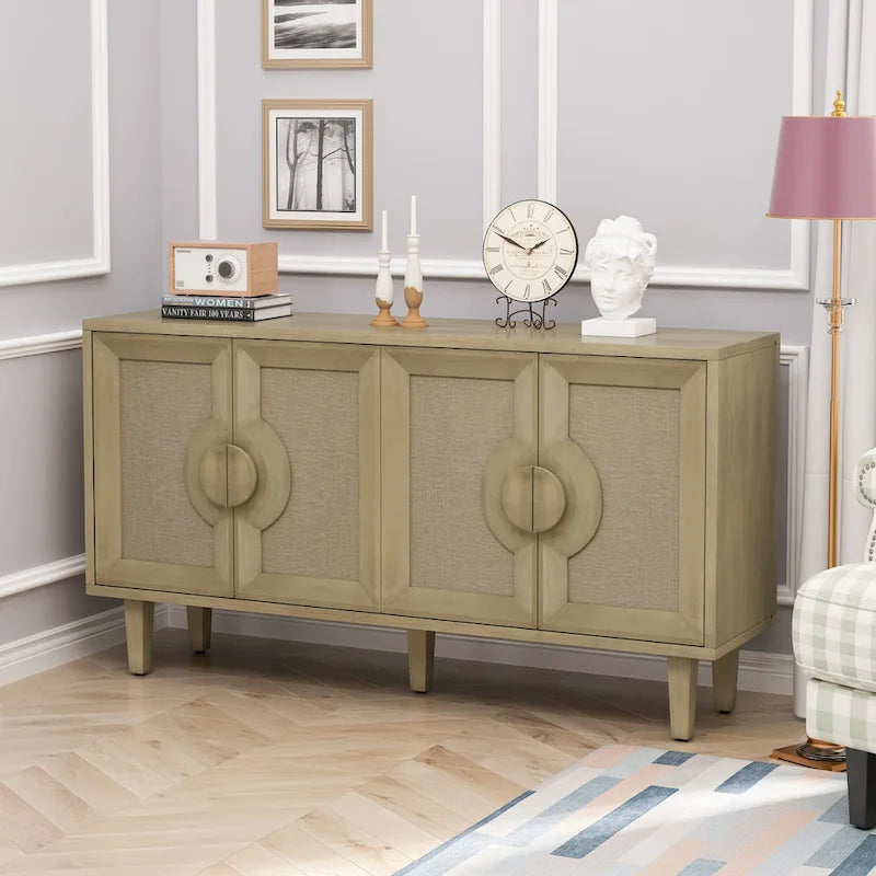 59.84Elegant Vintage 4-Door Cabinet with Linen Decorated Doors