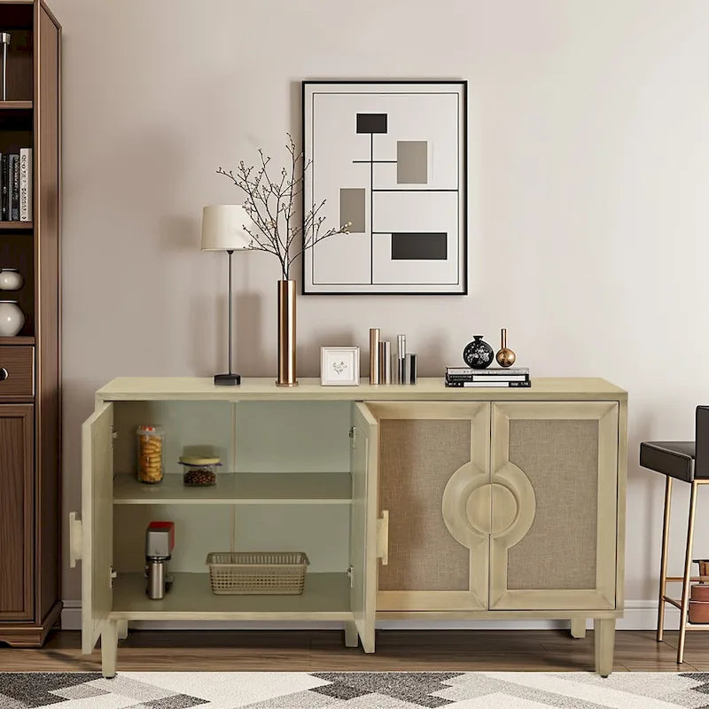 59.84Elegant Vintage 4-Door Cabinet with Linen Decorated Doors