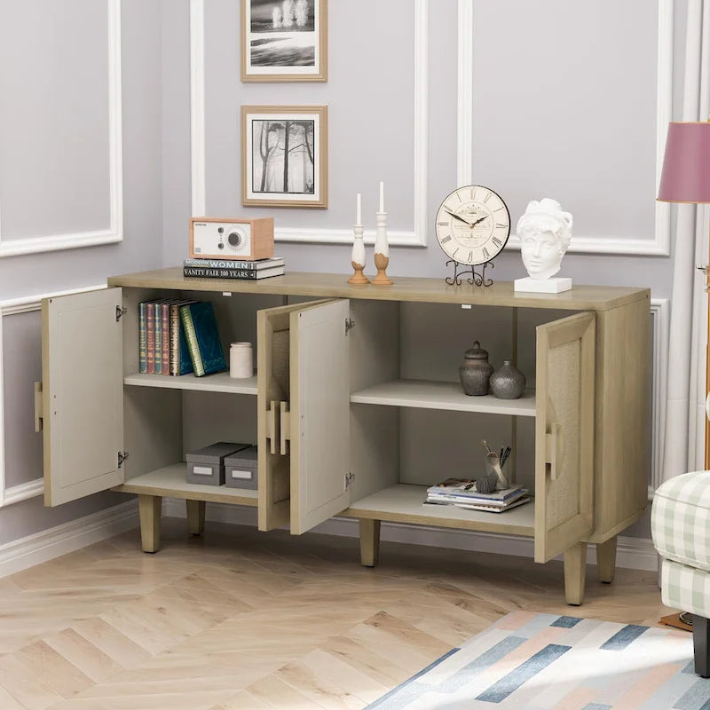 59.84Elegant Vintage 4-Door Cabinet with Linen Decorated Doors