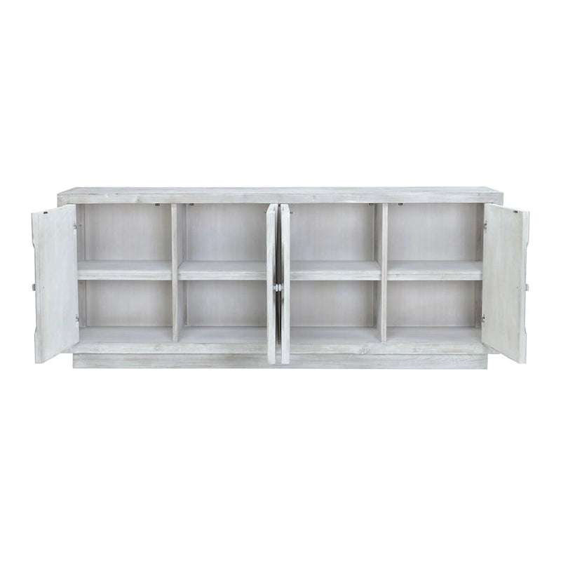 84 White Wash Reclaimed Pine Carved Sideboard