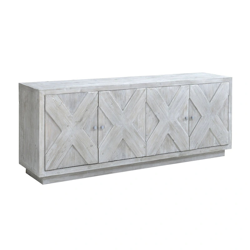 84 White Wash Reclaimed Pine Carved Sideboard