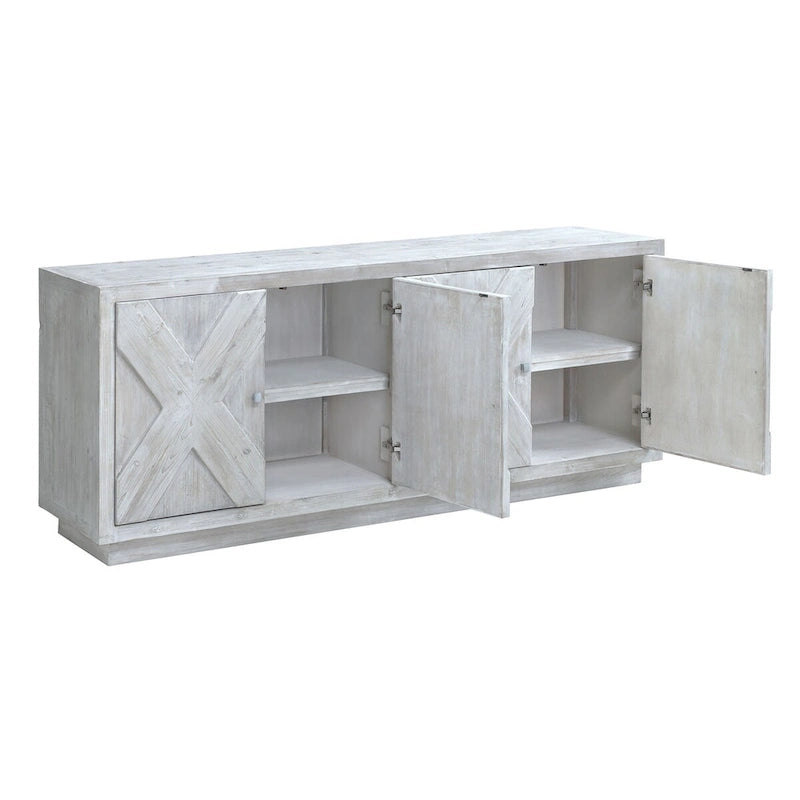 84 White Wash Reclaimed Pine Carved Sideboard