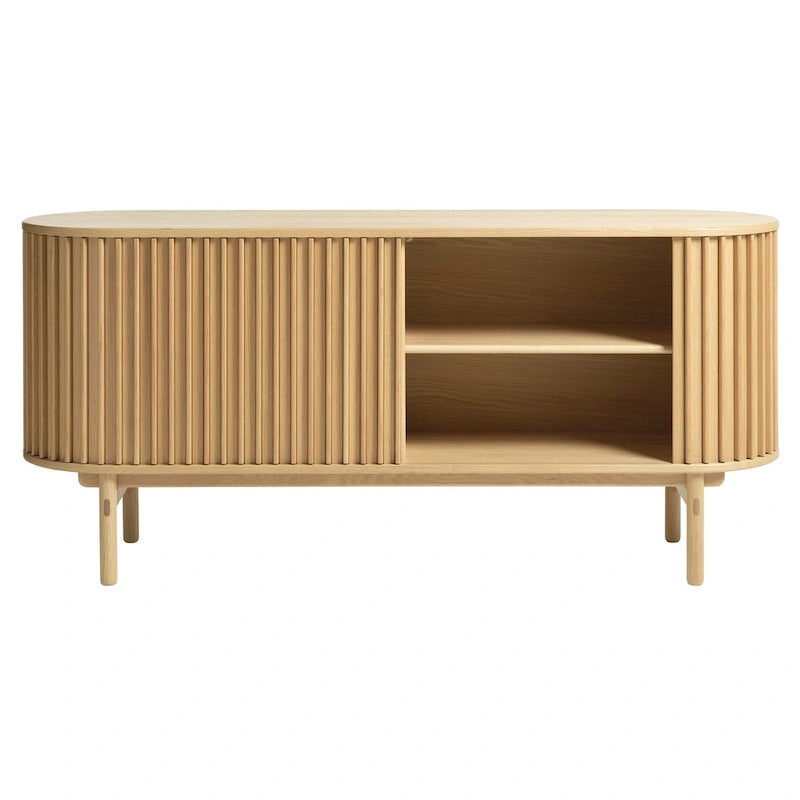 Mid-Century Modern Rounded Sliding Door Sideboard 63W, Natural 18W x 63L x 29H