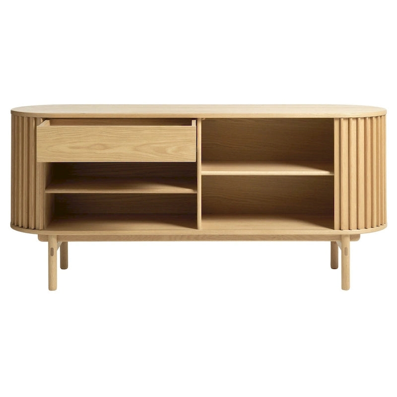 Mid-Century Modern Rounded Sliding Door Sideboard 63W, Natural 18W x 63L x 29H