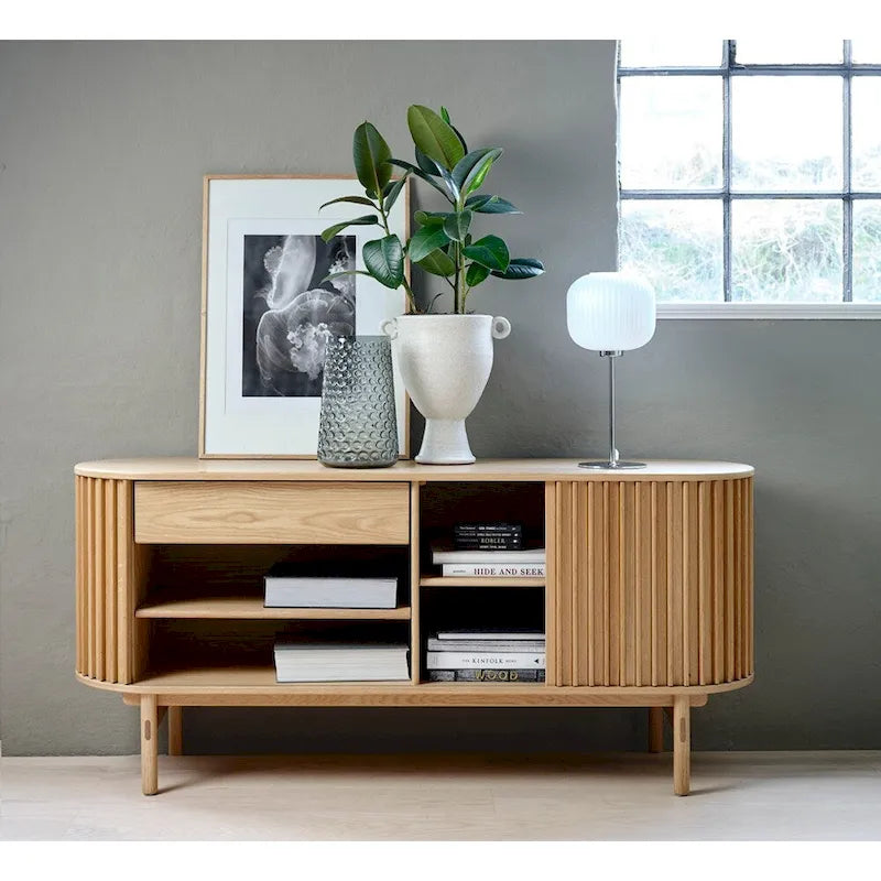 Mid-Century Modern Rounded Sliding Door Sideboard 63W, Natural 18W x 63L x 29H