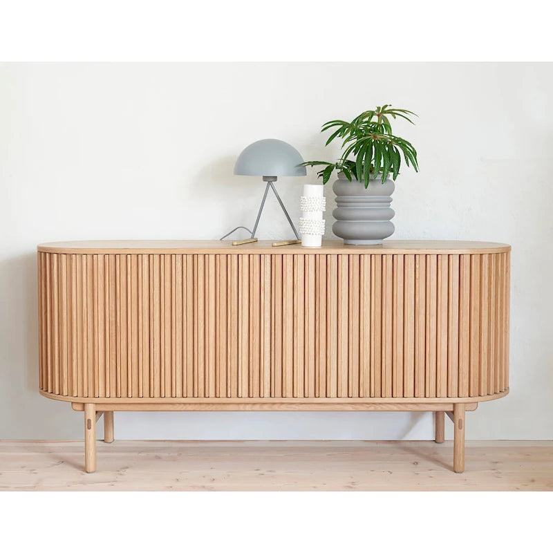 Mid-Century Modern Rounded Sliding Door Sideboard 63W, Natural 18W x 63L x 29H