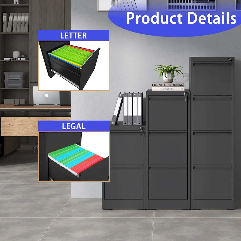 2-Drawers 14. W Metal Vertical File Cabinet with Lock Office Home Vertical File Cabinet for A4 Legal/Letter Size