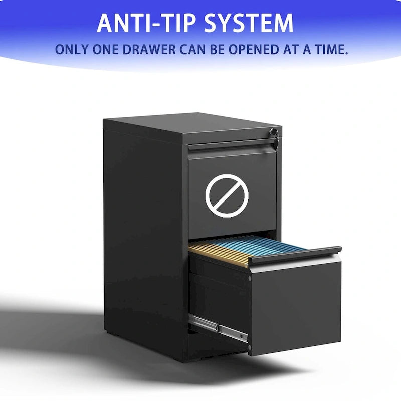 2-Drawers 14. W Metal Vertical File Cabinet with Lock Office Home Vertical File Cabinet for A4 Legal/Letter Size