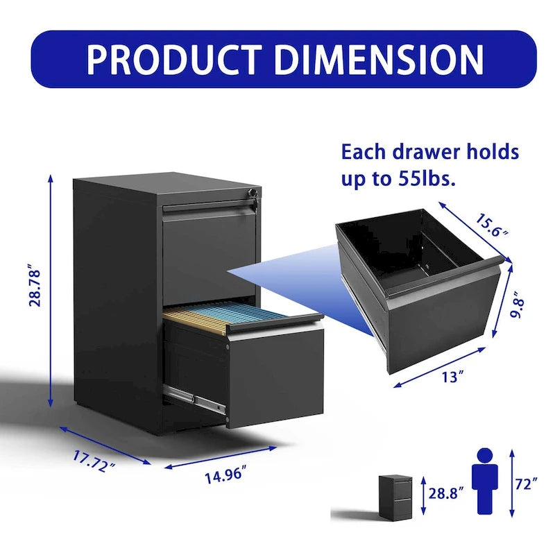 2-Drawers 14. W Metal Vertical File Cabinet with Lock Office Home Vertical File Cabinet for A4 Legal/Letter Size