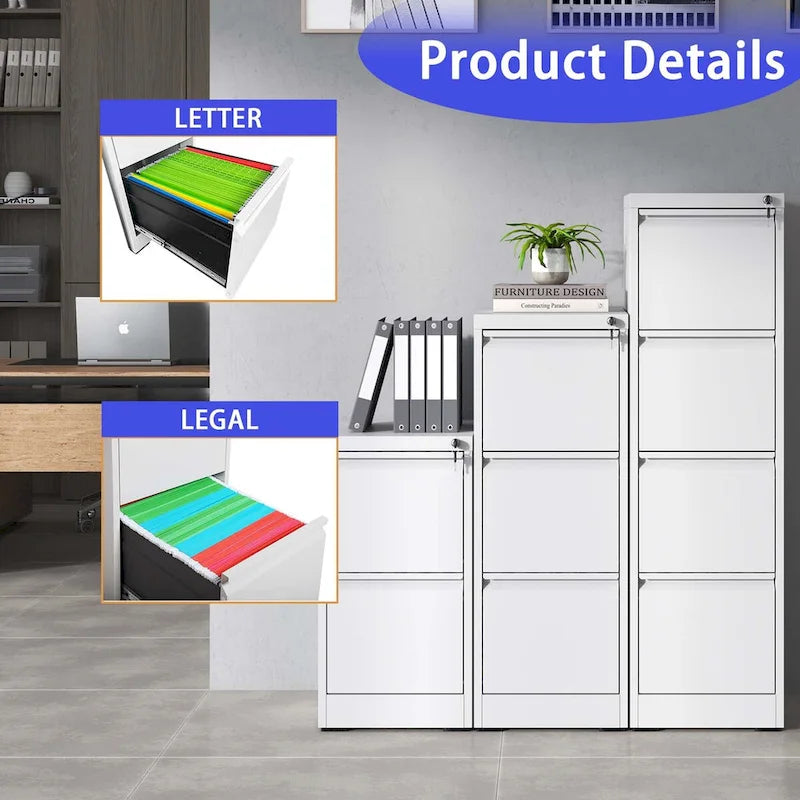 2-Drawers 14. W Metal Vertical File Cabinet with Lock Office Home Vertical File Cabinet for A4 Legal/Letter Size