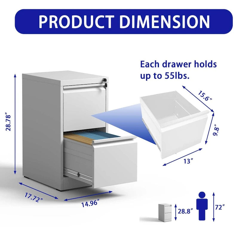 2-Drawers 14. W Metal Vertical File Cabinet with Lock Office Home Vertical File Cabinet for A4 Legal/Letter Size