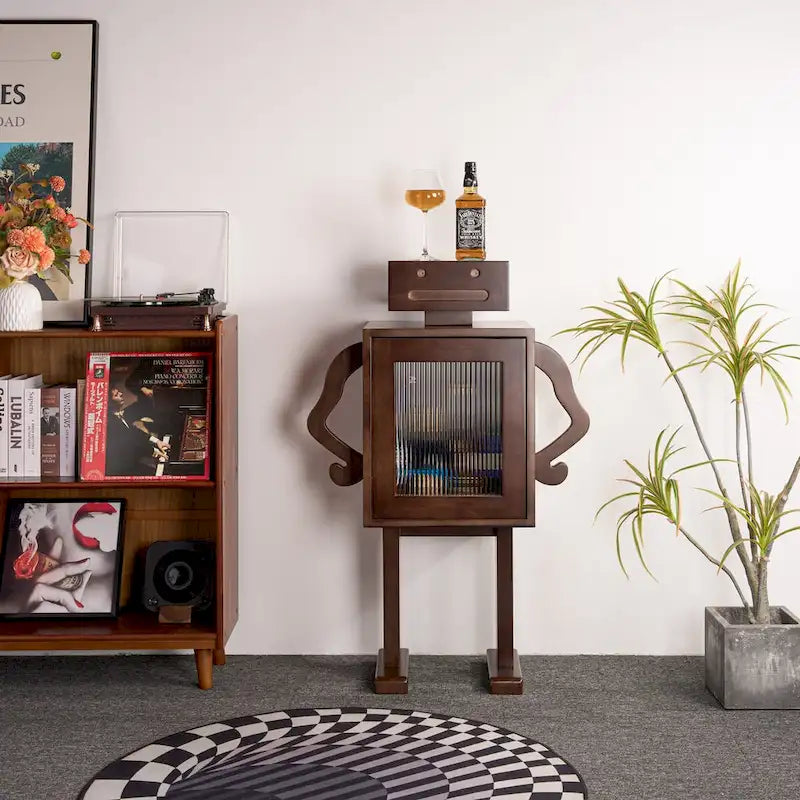 Robot-shaped wooden storage cabinet
