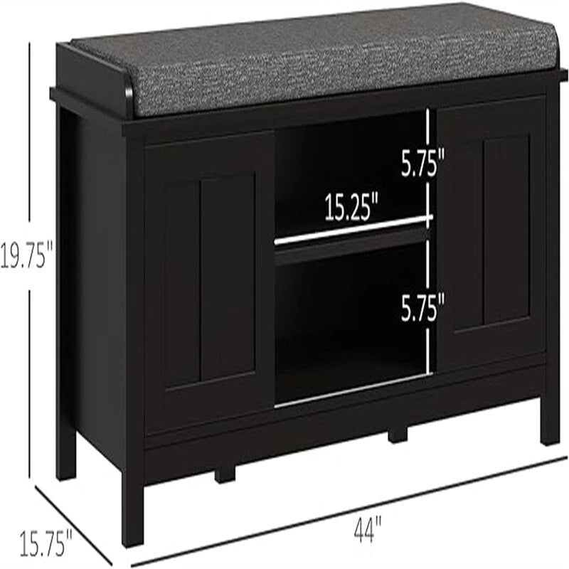Shoe Bench Storage Ottoman with Sliding Doors - 15.75D x 44W x 19.75H