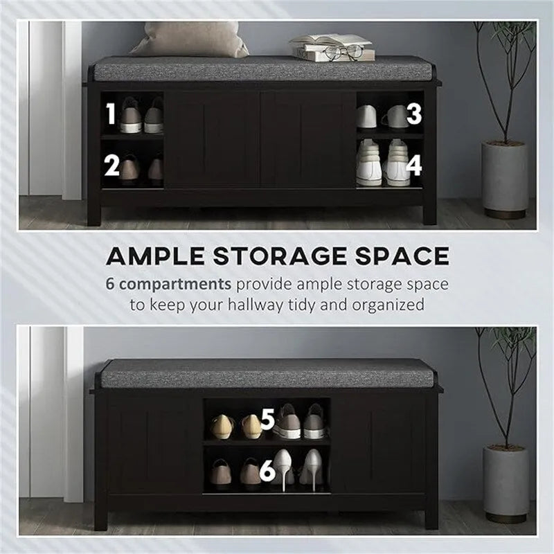 Shoe Bench Storage Ottoman with Sliding Doors - 15.75D x 44W x 19.75H