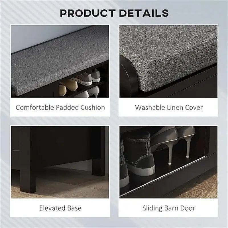 Shoe Bench Storage Ottoman with Sliding Doors - 15.75D x 44W x 19.75H