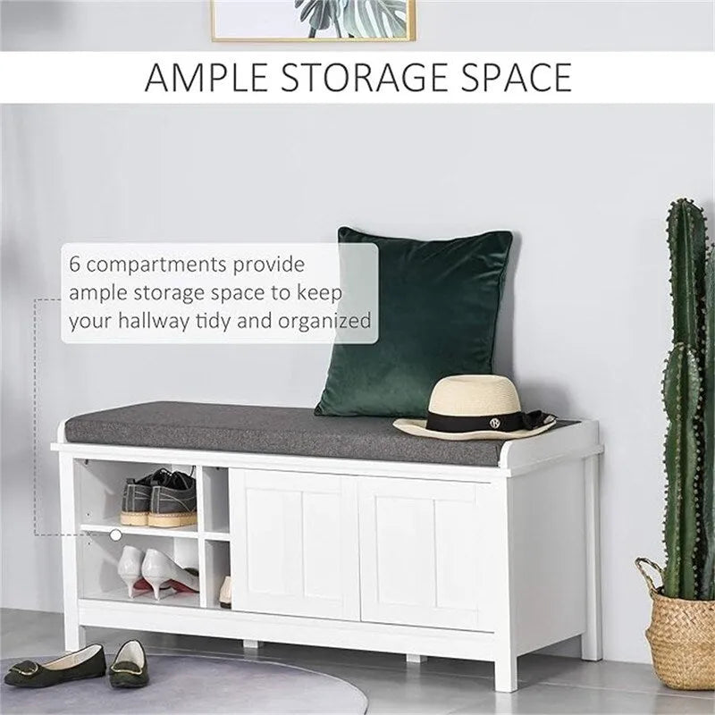 Shoe Bench Storage Ottoman with Sliding Doors - 15.75D x 44W x 19.75H