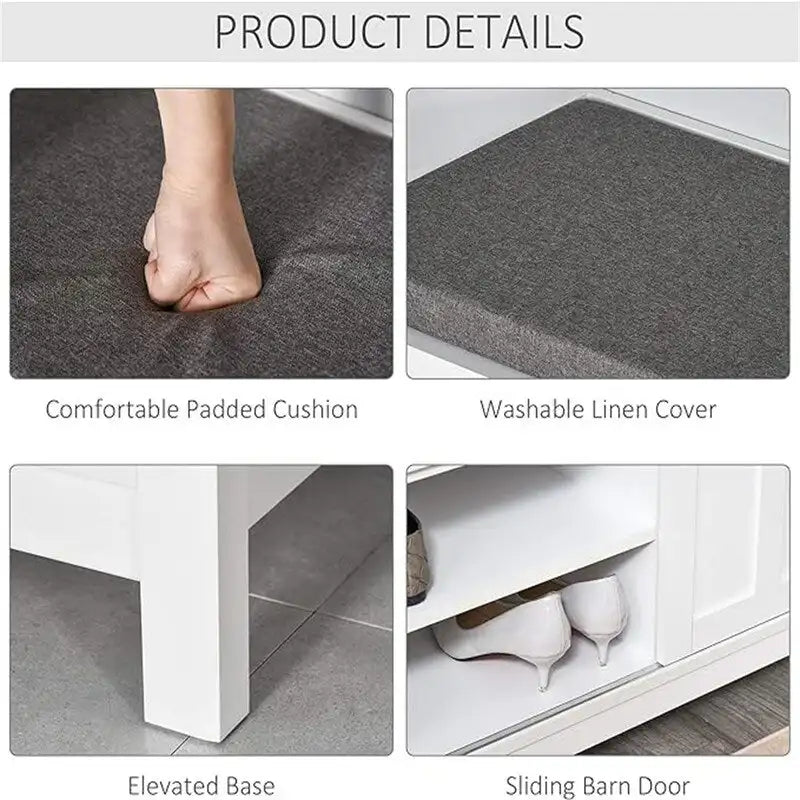 Shoe Bench Storage Ottoman with Sliding Doors - 15.75D x 44W x 19.75H
