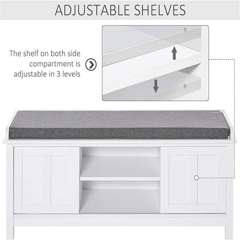 Shoe Bench Storage Ottoman with Sliding Doors - 15.75D x 44W x 19.75H